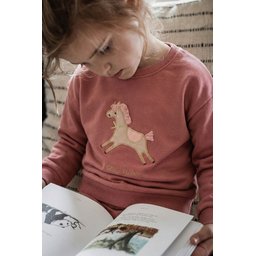 سويت شيرت أطفال بتطريز حصان 1-6 سنوات - لون وردي مجفف Kids' Horse Appliqué Sweatshirt 1-6 Years - Dried Rose
