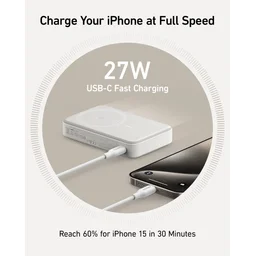 انكر - شاحن طوارئ مغناطيسي بتقنية Qi2 بقدرة 10000 مللي امبير وبقوة شحن 27 واط - ابيض Anker MagGo Qi2 Power Bank 10K mAh 27W White