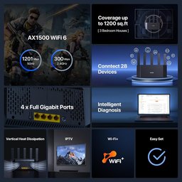 راوتر تندا TX12L Pro لاسلكي ثنائي النطاق AX3000 بسرعة 3000Mbps مع 5 هوائيات خارجية وتقنية Wi-Fi 6 ومنافذ Gigabit ودعم Mesh Tenda TX12L Pro AX3000 Dual-Band Gigabit Wi-Fi 6 Router 3000Mbps with 5 External Antennas and WiFi+ Mesh