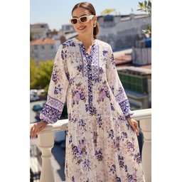فستان محتشم بنقوش أصيلة 2423 - بنفسجي 2423 Authentic Patterned Modest Dress - Purple