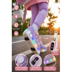 حذاء رياضي MUGGO SKATE للأطفال بعجلات وإضاءة - ليلكي MUGGO SKATE Kids' Light-Up Roller Sneaker Shoes - Lilac