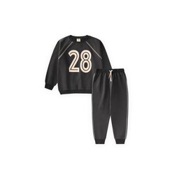 طقم سويت شيرت بطبعة كاريوكا مبطن للأطفال 2-10 سنوات - أنثراسيت Kids' Printed Carioca Detail Brushed Sweatshirt Set 2-10 Years - Anthracite