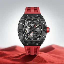 ساعة رجالية تسار بومبا أوتوماتيك ٤٤٫٦ ملم بحزام مطاطي أسود وقرص هيكلي Tsar Bomba Automatic Black FKM Rubber Strap Men's Watch TB8210CFⅡ-01