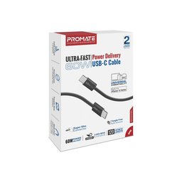 كابل شحن بروميت تايب سي إلى تايب سي إيكولاين بقدرة 60 واط من النسيج المجدول Promate EcoLine-CC120 Ultra-Fast 60W Power Delivery USB-C to USB-C Cable