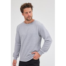 سويتشيرت رجالي رمادي بياقة دائرية وقصة عادية من القطن Men's Grey Standard Fit Cotton Basic Crew Neck Sweatshirt