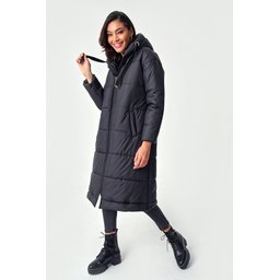 جاكيت منفوخ طويل بغطاء رأس 5120 - أسود 5120 Hooded Long Puffer Jacket - Black