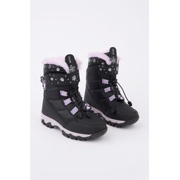 حذاء أطفال بناتي MUGGO TIGGER شتوي مبطن بالفرو برباط وشريط لاصق - أسود MUGGO TIGGER Girls' Fur-Lined Lace-Up & Velcro Winter Boots - Black