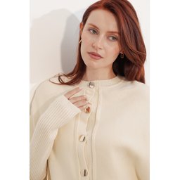 كارديجان نسائي تريكو بستايل الكاب 15967 - كريمي Women's Cape Style Knit Cardigan 15967 - Cream