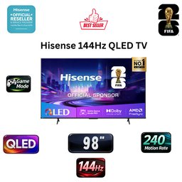 شاشة هايسنس 98 إنش QLED 4K ذكية مع معدل تحديث 144Hz وتقنية Dolby Vision Hisense 98-Inch QLED 4K Smart TV with 144Hz Refresh Rate and Dolby Vision