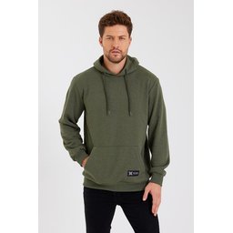 سويت شيرت رجالي بغطاء رأس وجيب كانجارو - أسود HAKİ Men's Black Kangaroo Pocket Hooded Sweatshirt - HAKİ