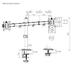 حامل شاشتين مكتبي متحرك من الفولاذ LDT66-C024 LDT66-C024 Dual-Monitor Steel Articulating Monitor Mount