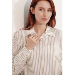 قميص نسائي مخطط كبير الحجم 20412 - بني Women's Oversize Striped Shirt 20412 - Brown