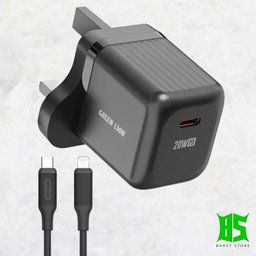 شاحن جداري غان سريع جرين ليون ألترا كومباكت بقوة 20 واط مع كابل تايب سي إلى لايتنينج Green Lion Ultra Compact 20W GaN Wall Charger with USB-C to Lightning Cable