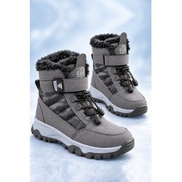 حذاء ثلج للأطفال Muggo TUNDY للجنسين مبطن بالفرو مع فيلكرو وأربطة - رمادي Muggo TUNDY Unisex Kids' Fur-Lined Snow Boot with Hook-and-Loop and Laces - Grey