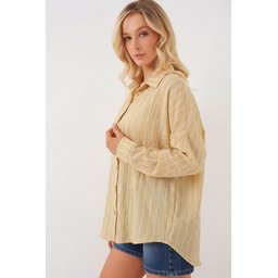 قميص نسائي مخطط واسع (Oversize) موديل 20293 - لون فيزون Women's Striped Oversize Shirt 20293 - Vizon