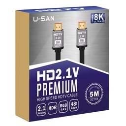 كابل يو سان اتش دي ام اي 2.1 فائق السرعة بدقة 8K بطول 5 متر للشاشات ومنصات الألعاب U-SAN HD2.1V Premium Ultra High Speed 8K HDMI Cable 5M