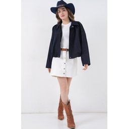 جاكيت بومبر نسائي جينز 0737 - كحلي Women's Denim Bomber Jacket 0737 - Navy Blue