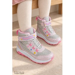 بوت شتوي بناتي MUGGO HUGGIE رمادي بلمعة وتفاصيل قلب، لاصق ورباط MUGGO HUGGIE Girls' Winter Boots - Glitter, Heart Detail, Velcro & Laces - Grey