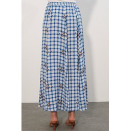 تنورة نسائية طويلة بنقشة مربعات 8065 - أزرق Women's Long Plaid Skirt 8065 - Blue