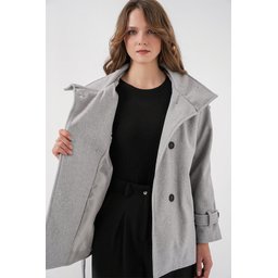 معطف نسائي كاشيه بحزام 9162 - رمادي غامق Women's Belted Cachet Coat 9162 - Dark Grey