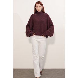 كنزة نسائية تريكو أوفرسايز بأكمام باتوينغ 15969 - خمري Women's Batwing Sleeve Oversize Knit Sweater 15969 - Burgundy