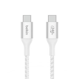 كيبل بوست جارج المضفّر من يو إس بي-سي إلى يو إس بي-سي بطول ٢ متر باللون الأبيض BoostCharge Braided USB-C to USB-C Cable 240W (2m, White)