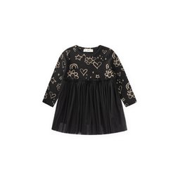 فستان بناتي أسود بتصميم منقوش مع طبقة تول (1-6 سنوات) Girls' Patterned Tulle Dress 1-6 Years - Black