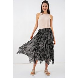تنورة نسائية شيفون تُل غير متماثلة 8061 - أسود Women's Asymmetrical Tulle Chiffon Skirt 8061 - Black