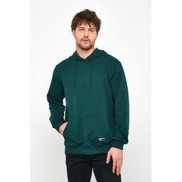 سويتشيرت رجالي بغطاء رأس وجيب كانجارو - أخضر داكن Men's Dark Green Hooded Kangaroo Pocket Sweatshirt