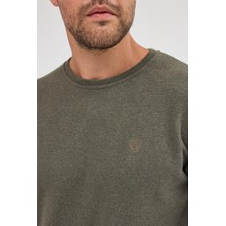 سويتشيرت رجالي بيسك بياقة دائرية، قصة عادية، قطن، لون كاكي Men's Khaki Standard Fit Regular Cut Cotton Basic Crew Neck Sweatshirt