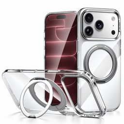 كفر آيفون 18 برو ماكس شفاف كريستالي مع ماك سيف ومسند دوّار iPhone 18 Pro Max SULADA Clear MagSafe 360° Rotating Case