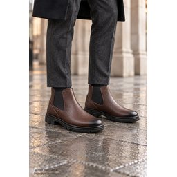 حذاء تشيلسي رجالي Muggo HARD شتوي جلد طبيعي بنعل سميك - بني Muggo HARD Men's Genuine Leather Thick Sole Winter Chelsea Boots - Brown