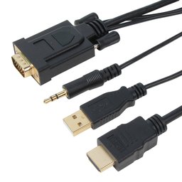 كيبل تحويل VCOM من HDMI ذكر إلى VGA ذكر مع منفذ صوت، بطول 1.8 متر VCOM HDMI Male to VGA Male Cable with Audio 1.8M