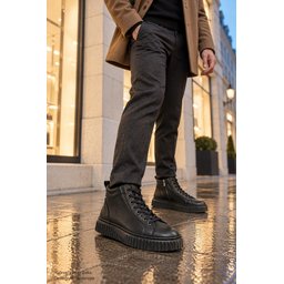 حذاء Muggo DREX رجالي شتوي يومي جلد طبيعي برباط ونعل سميك - أسود Muggo DREX Men's Genuine Leather Lace-Up Thick Sole Casual Winter Boot - Black