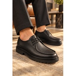 حذاء MUGGO WALTON رجالي كاجوال كلاسيكي برباط جلد طبيعي ونعل سميك - أسود Muggo WALTON Men's Genuine Leather Lace-Up Casual Classic Shoes with Chunky Sole - Black