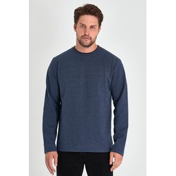 سويت شيرت رجالي بقصة مريحة وياقة دائرية مزدوجة - نيلي Men's Indigo Double Crew Neck Standard Relaxed Fit Sweatshirt