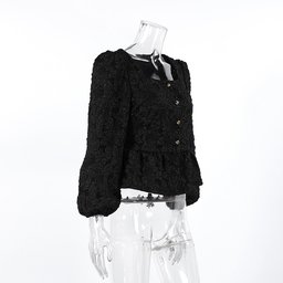 بلوزة جاكار فاخرة بياقة مربعة وأكمام منفوخة French-Style High-End Jacquard Shirt