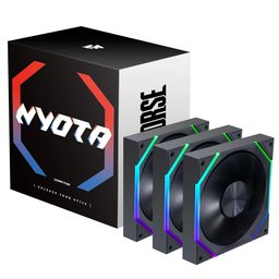 طقم مراوح آسيا هورس NYOTA ARGB عدد 3 قياس 120 ملم بتصميم الشفرات الأمامية – أسود ASIAHORSE NYOTA ARGB 120mm Fan 3-Pack Forward Black