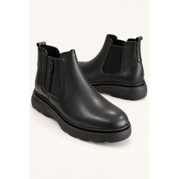 حذاء تشيلسي رجالي MUGGO LENOX جلد طبيعي بسحاب ونعل سميك - أسود MUGGO LENOX Men's Genuine Leather Chelsea Boots with Zipper & Chunky Sole - Black