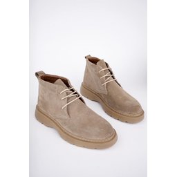 حذاء تشيلسي رجالي Muggo HENRY من الجلد الطبيعي برباط ونعل مريح - بيج Muggo HENRY Men's Genuine Leather Lace-up Comfortable Sole Chelsea Boots - Beige