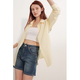 قميص نسائي مخطط واسع 20412 - أصفر Women's Oversize Striped Shirt 20412 - Yellow