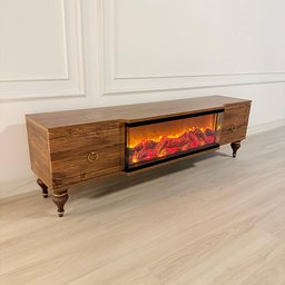 ميز شاشة تركي فاخر باللون الخشبي البني Turkish Luxury Wooden TV Stand