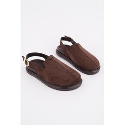 صندل نسائي Muggo BUCKLE من الجلد السويدي، مريح، مغلق من الأمام، بإبزيم قابل للتعديل - بني Muggo BUCKLE Suede Leather Adjustable Buckle Casual Closed Toe Women's Sandals - Brown