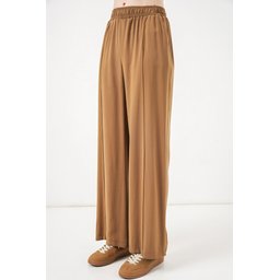 بنطلون نسائي واسع الساق بخصر مطاطي 30087 - لون توبا Women's Elastic Waist Wide Leg Trousers 30087 - Taba