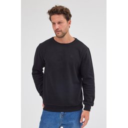 سويت شيرت رجالي أسود بياقة دائرية، قصة عادية، قطن أساسي Men's Black Standard Fit Regular Cut Cotton Basic Crew Neck Sweatshirt