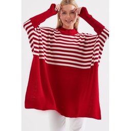 كنزة بونشو فضفاضة 15783 بأكمام مشقوقة - F.Bordo 15783 Slit-Sleeve Oversize Poncho Sweater - F.Bordo