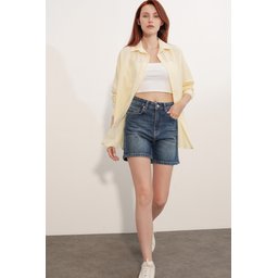 قميص نسائي مخطط واسع 20412 - أصفر Women's Oversize Striped Shirt 20412 - Yellow