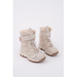 بوت بناتي MUGGO TİGGER مبطن بالفرو برباط وشريط لاصق - بيج MUGGO TİGGER Girls' Fur-Lined Lace-Up and Velcro Boots - Beige