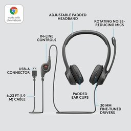سماعة رأس لوجيتك Logitech H390 سلكية – أبيض Logitech H390 Headset - Wired - White