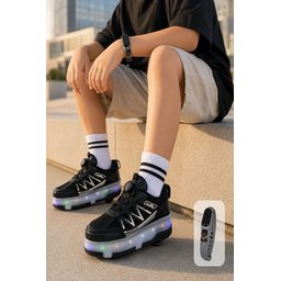 Muggo SKATE حذاء رياضي أطفال بعجلات وإضاءة LED - أسود Muggo SKATE Kids' Light-Up Roller Sneaker Sports Shoes - Black